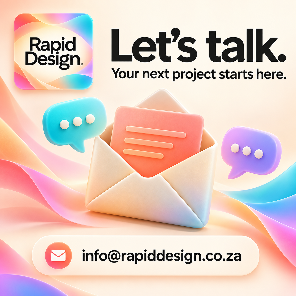 Rapid Design logo on a colourful pastel background