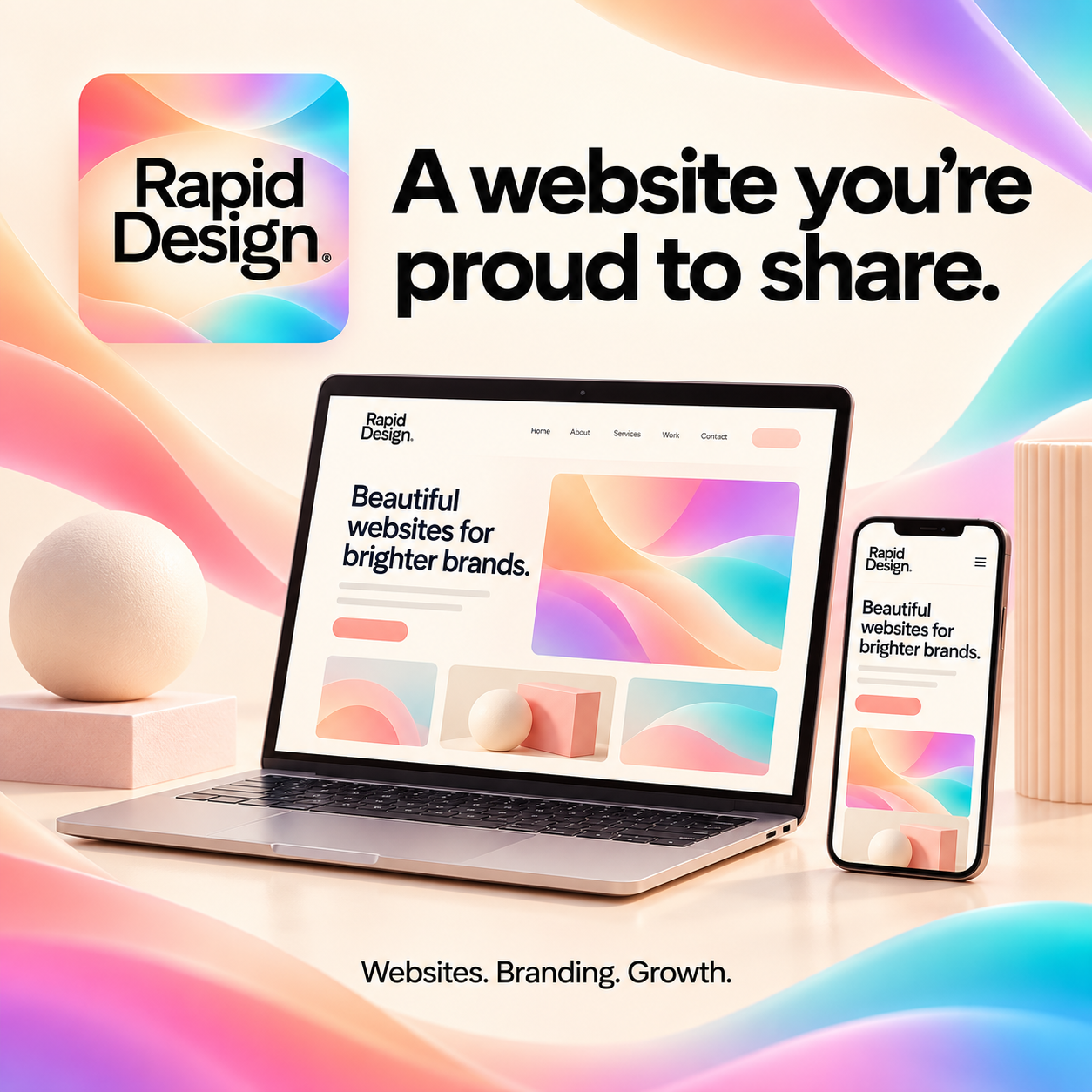 Rapid Design logo on a colourful pastel background
