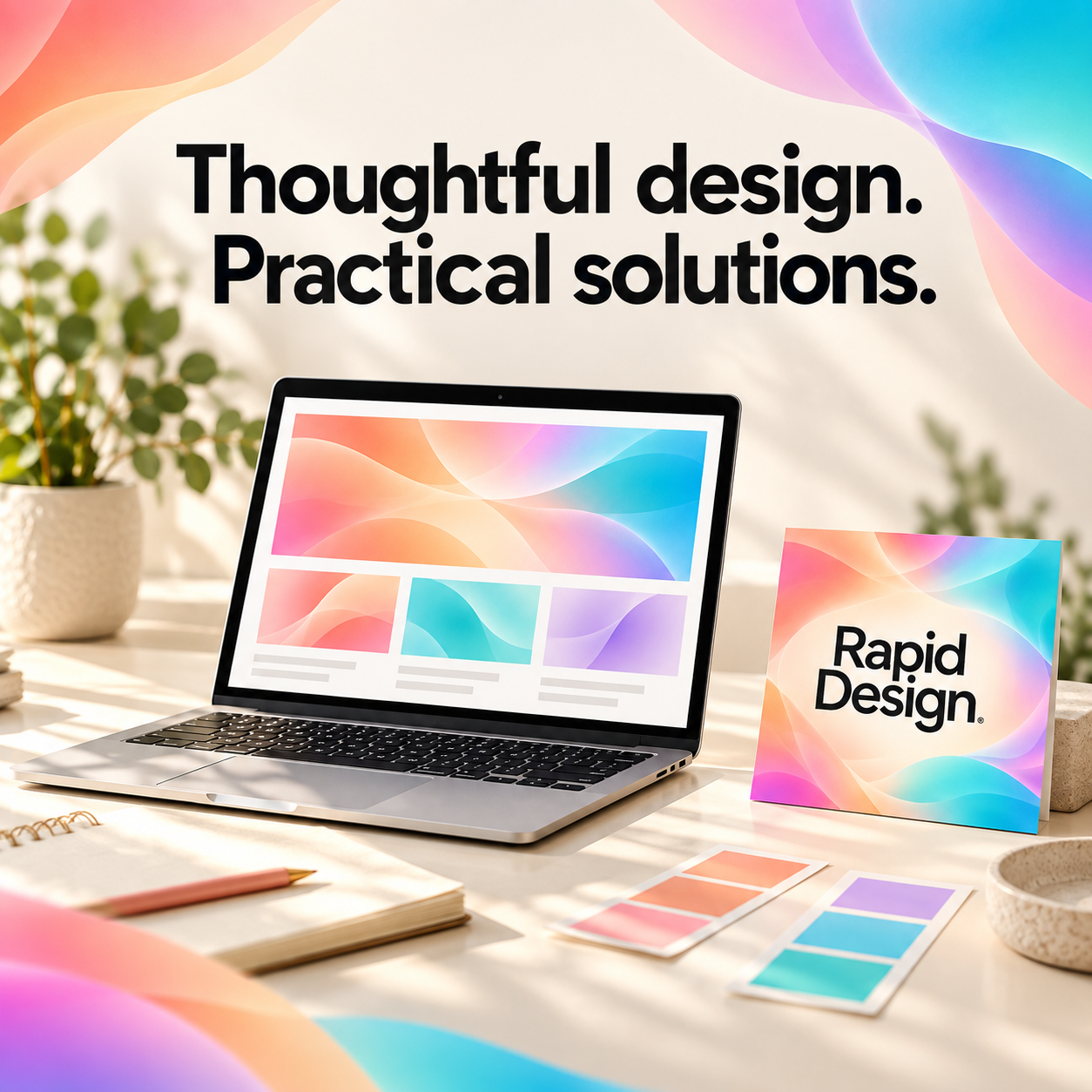 Rapid Design logo on a colourful pastel background